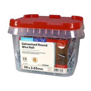 Timco Round Wire Nails - Galvanised 50 x 2.65 - Tub 2.5kg