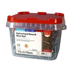 Timco Round Wire Nails - Galvanised 75 x 3.75 Tub 2.5 kg