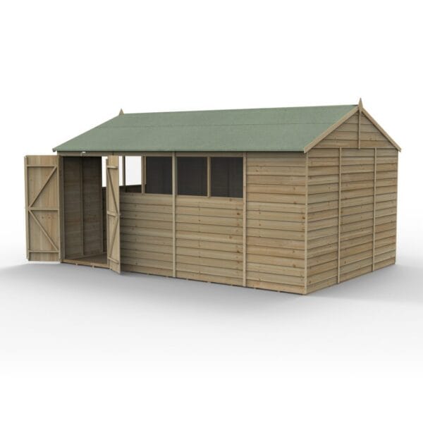 4LIFE Reverse Apex Shed 15×10 – Double Door – 6 Windows - Image 2