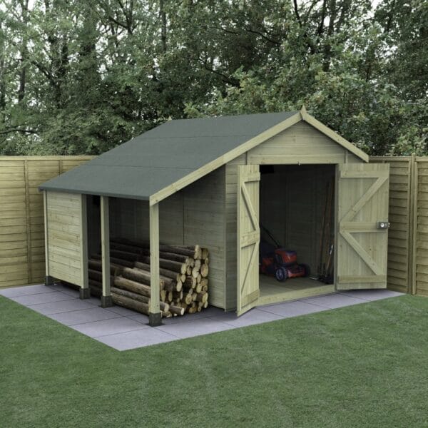 Timberdale 10×8 Apex Shed No Window – Double Door With Log Store